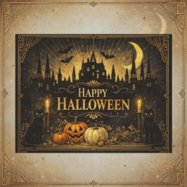 Art Deco Schwarz Gold Halloween Feiertagspostkarte
