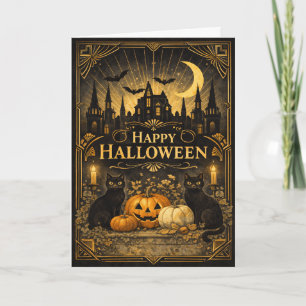 Art Deco Schwarz Gold Halloween Karte