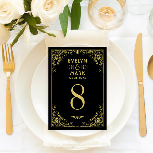 Art Deco Schwarz Gold Hochzeit Tischnummernkarte Einladung