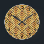 Art Deco, schwarz & gold, Kiefernkiefer Runde Wanduhr<br><div class="desc">Art Deco,  schwarz & gold,  Kiefernkiefer</div>
