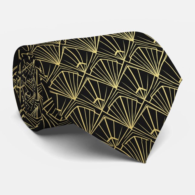 Art Deco Schwarz & Gold  Krawatte (Gerollt)