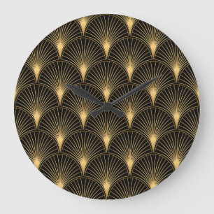 Art Deco Schwarz Gold: Nahtloser Luxus Große Wanduhr