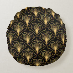 Art Deco Schwarz Gold: Nahtloser Luxus Rundes Kissen