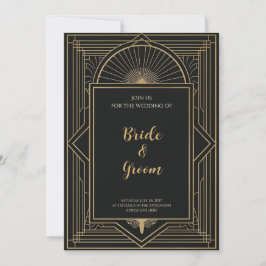 Art Deco Schwarz Gold Sonnenstrahl Geometrisch Ele Einladung