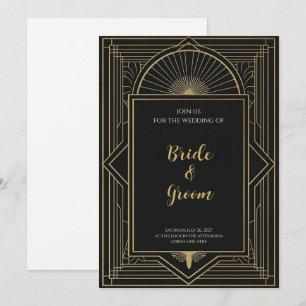 Art Deco Schwarz Gold Sonnenstrahl Geometrisch Ele Einladung