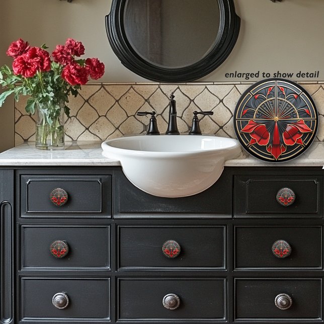 Art Deco Schwarz, Gold und Rot Jugendstil Keramikknauf (Von Creator hochgeladen)