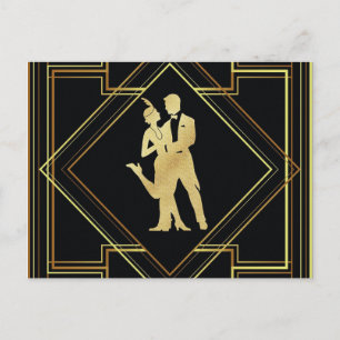 Art Deco schwarz-goldene Flapper-Frau 1920er Jahre Postkarte
