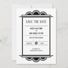 Art Deco Schwarz Rahmen Weiße Save the Date Karte