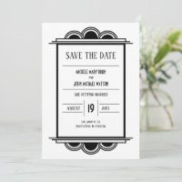 Art Deco Schwarz Rahmen Weiße Save the Date Karte