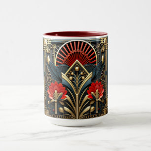 Art Deco Schwarz Rot Gold Abstrakt  Tasse