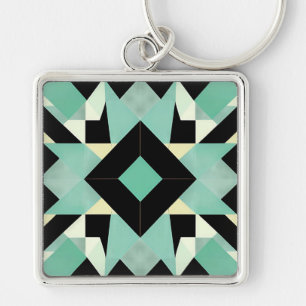 Art Deco Schwarz und Aquamarin geometrischer Schlü Schlüsselanhänger