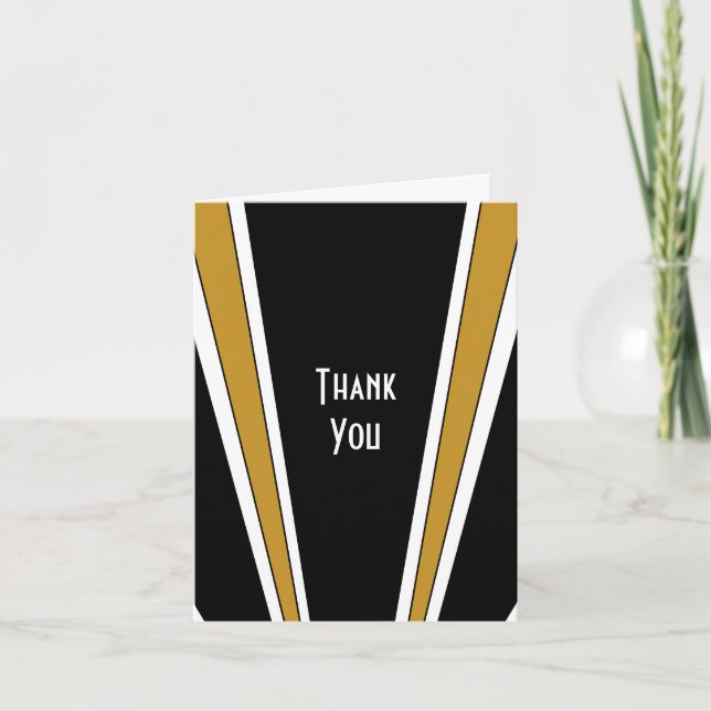 Art Deco Schwarz und Gold Design Hochzeit Dankeskarte (Vorderseite)
