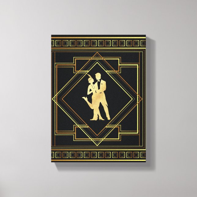 Art Deco, Schwarz und Gold Flapper der 1920er Jahr Leinwanddruck (Vorderseite)