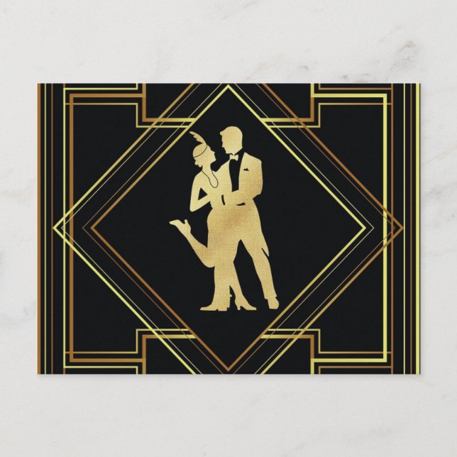 Art Deco schwarz und gold flapper der 1920er Postkarte (Vorderseite)