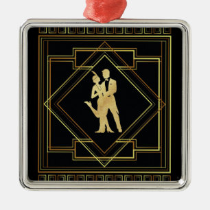 Art Deco Schwarz und Gold geometrisch Ornament Aus Metall