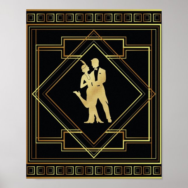 Art Deco, Schwarz und Gold geometrische Flapper 20 Poster (Vorne)