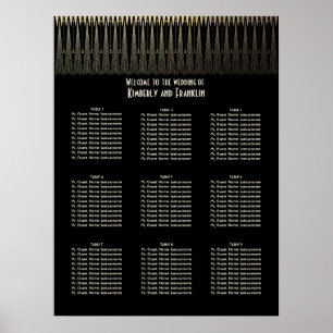 Art Deco Schwarz und Gold Hochzeit Sitzordnung Poster