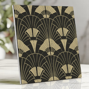 Art Deco Schwarz und Gold Lüftermuster Fliese