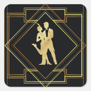 Art Deco schwarz und gold roaring zwanziger Flappe Quadratischer Aufkleber