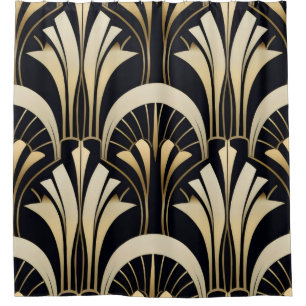 Art Deco Schwarz und Gold symmetrisch Duschvorhang