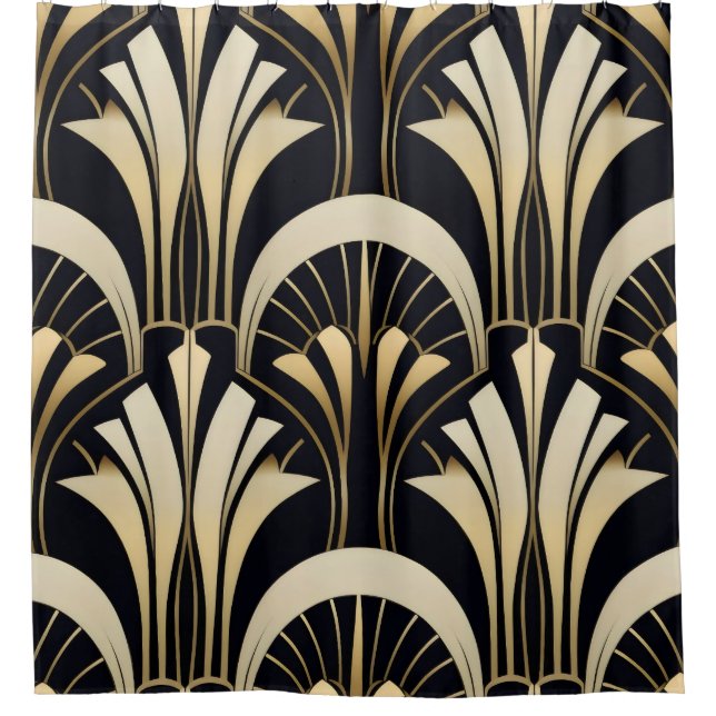 Art Deco Schwarz und Gold symmetrisch Duschvorhang (Vorderseite)