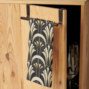 Art Deco Schwarz und Gold symmetrisch Geschirrtuch