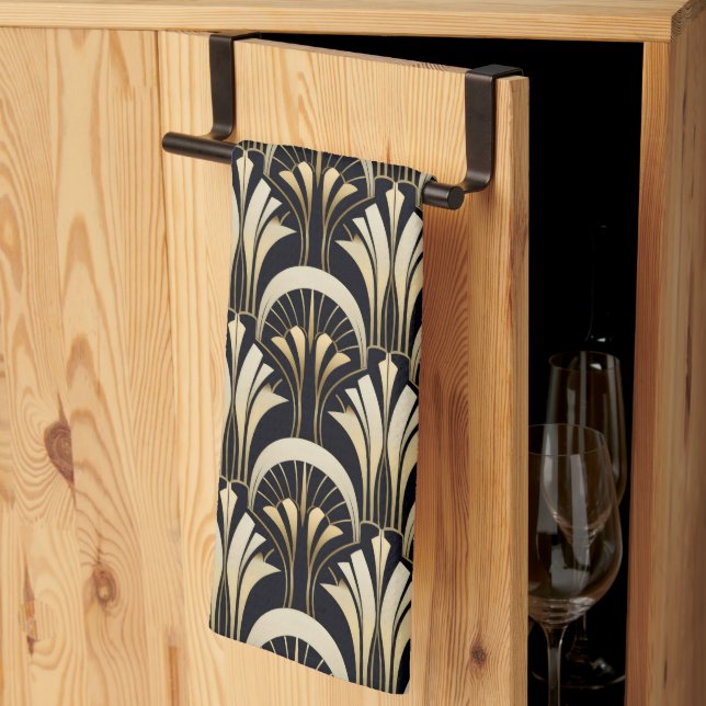 Art Deco Schwarz und Gold symmetrisch Geschirrtuch (Drittel gefaltet)