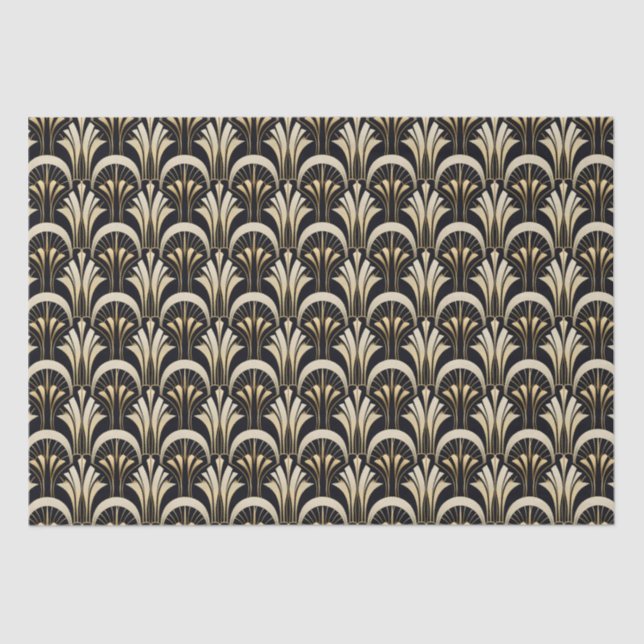Art Deco Schwarz und Gold symmetrisch Seidenpapier (Vorderseite)
