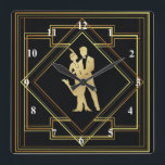 Art Deco, Schwarz und Goldflapper der 1920er Jahre Quadratische Wanduhr<br><div class="desc">Schwarz-Gold-Stil Art Deco Thema geometrische Design von Flappern aus den 1920er brüllend zwanziger Jahren. Vintager Stil. Gatsby-Ära.</div>