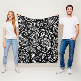 Art Deco Schwarz und Weiß Floral Paisley Muster Fleecedecke