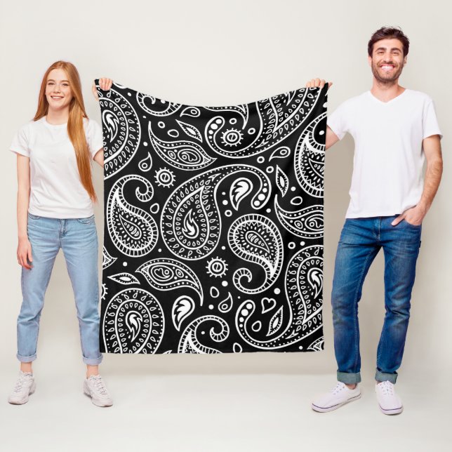 Art Deco Schwarz und Weiß Floral Paisley Muster Fleecedecke (Beispiel)