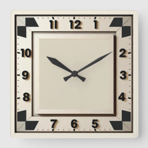 Art Deco Schwarz und Weiß Quadratische Wanduhr