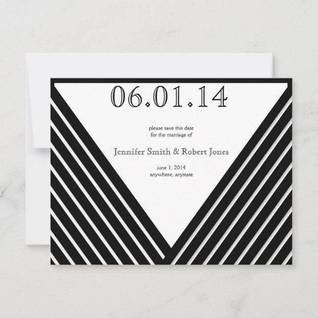 Art Deco Schwarz und Weiß Streifen Save the Date (Vorderseite)