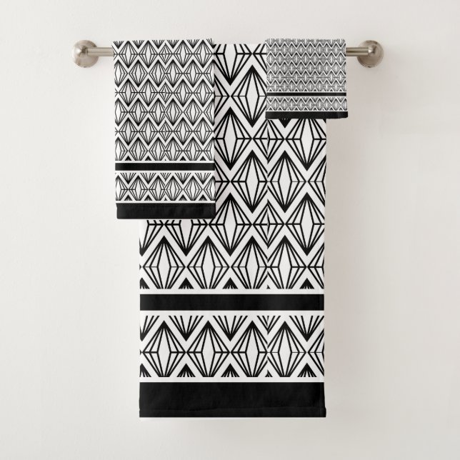 Art Deco Schwarz-Weiß Badhandtuch Set (Insitu)