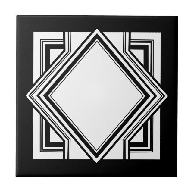 Art Deco Schwarz-weiß Chic Geometric Square 05 Fliese (Vorderseite)