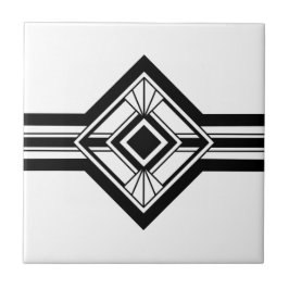 Art Deco Schwarz-weiß Elegante geometrische Grenze Fliese
