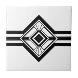 Art Deco Schwarz-weiß Elegante geometrische Grenze Fliese