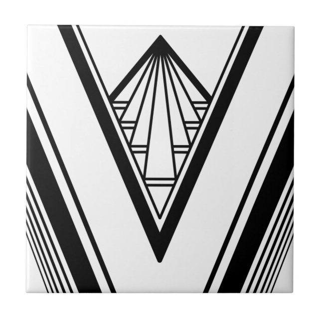 Art Deco Schwarz-weiß Elegante Geometrische Knopf Fliese (Vorderseite)