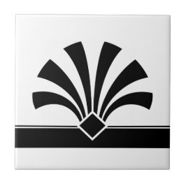 Art Deco Schwarz-weiß Geometric Blume Element 06 Fliese