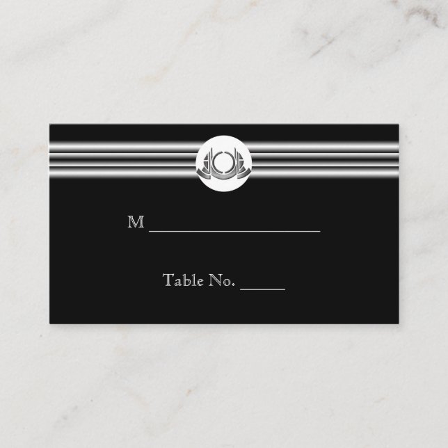 Art Deco Schwarz-weiß Medallion Hochzeiten Platzka Platzkarte (Vorderseite)