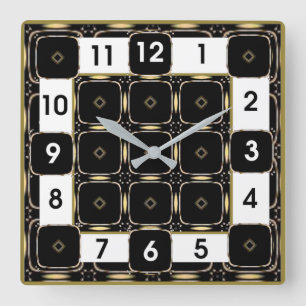 Art Deco Schwarz-Weiß Quadratische Wanduhr