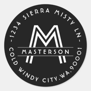 Art Deco Schwarz/Weiß Rücksendeadresse Runder Aufkleber