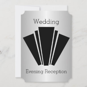 Art Deco Schwarz-Weiß-Silber Hochzeitsempfang Einladung
