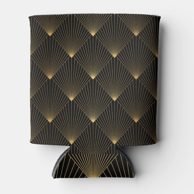 Art Deco: Schwarze Gold Elegance. Dosenkühler (Vorderseite)