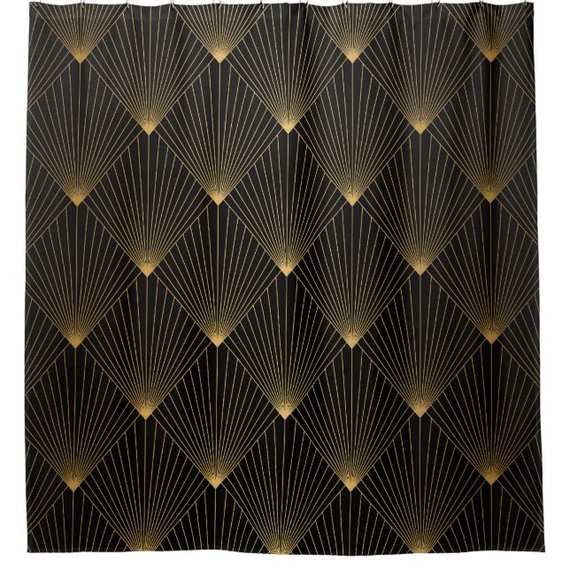 Art Deco: Schwarze Gold Elegance. Duschvorhang (Vorderseite)
