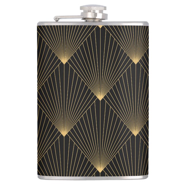 Art Deco: Schwarze Gold Elegance. Flachmann (Vorderseite)