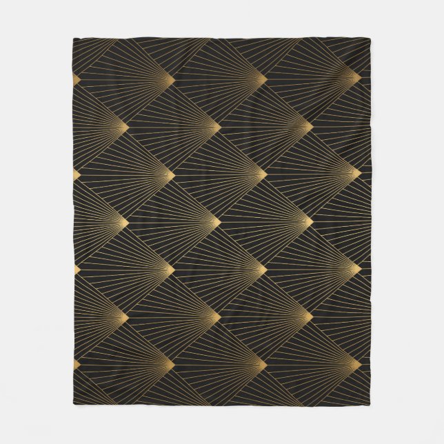 Art Deco: Schwarze Gold Elegance. Fleecedecke (Vorderseite)