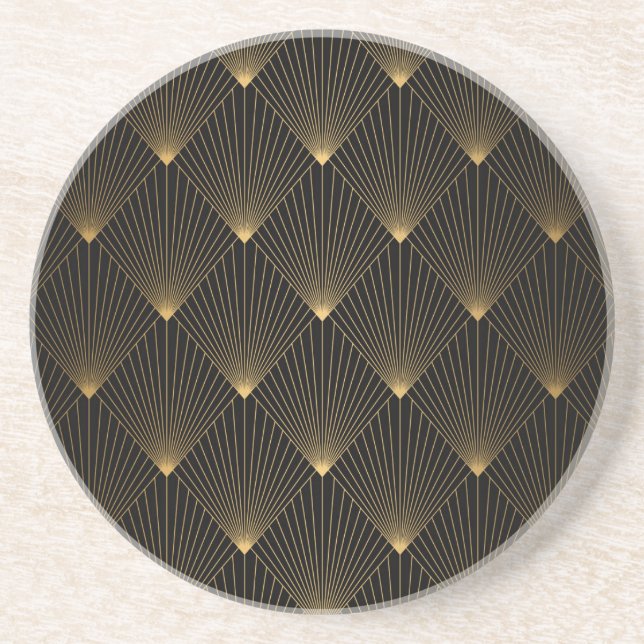 Art Deco: Schwarze Gold Elegance. Getränkeuntersetzer (Vorne)
