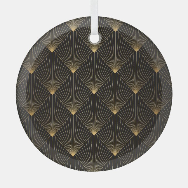 Art Deco: Schwarze Gold Elegance. Ornament Aus Glas (Vorderseite)