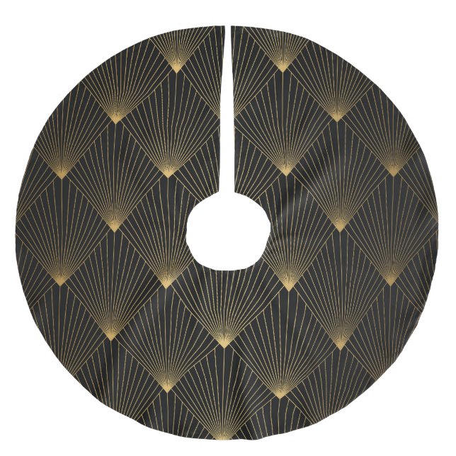 Art Deco: Schwarze Gold Elegance. Polyester Weihnachtsbaumdecke (Vorderseite)